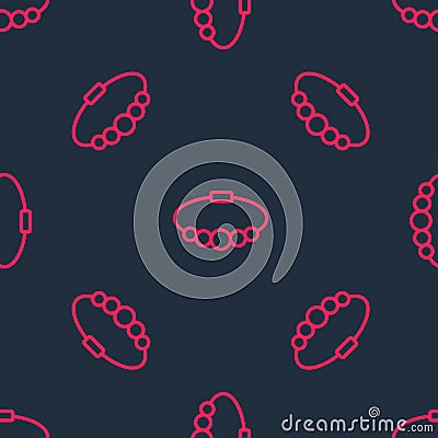 Red line Bracelet jewelry icon isolated seamless pattern on black background. Bangle sign. Vector Vector Illustration
