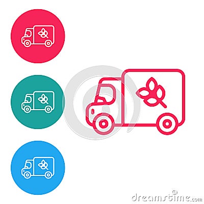 Red line Flour truck icon isolated on white background. Set icons in circle buttons. Vector Vector Illustration