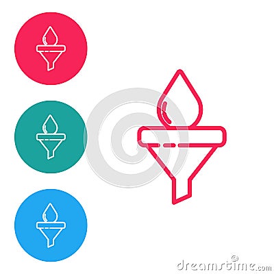 Red line Funnel or filter and motor oil drop icon isolated on white background. Set icons in circle buttons. Vector Vector Illustration