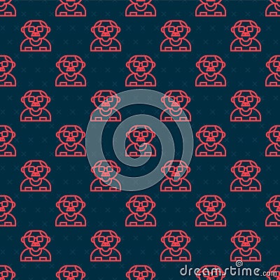 Red line Grandfather icon isolated seamless pattern on black background. Vector Stock Photo