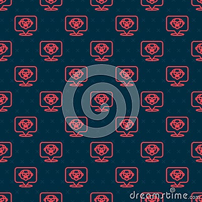 Red line Grandfather icon isolated seamless pattern on black background. Vector Vector Illustration