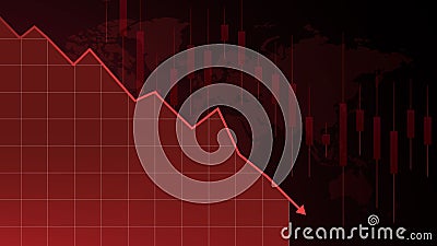 Red line graph crashing to bottom over global map background symbolizes financial collapse and irreversible economic Vector Illustration