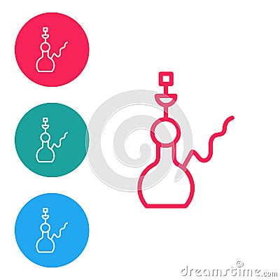Red line Hookah icon isolated on white background. Set icons in circle buttons. Vector Stock Photo