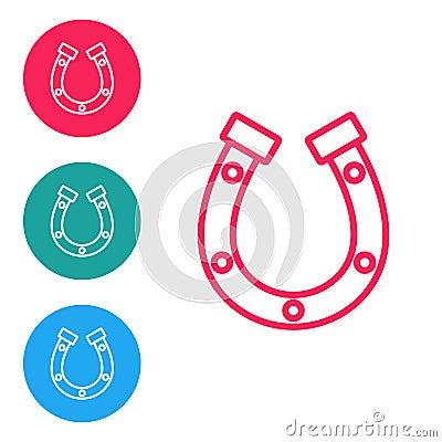 Red line Horseshoe icon isolated on white background. Set icons in circle buttons. Vector Vector Illustration