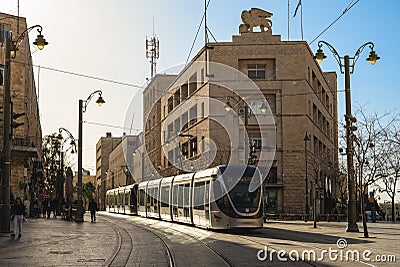 Red Line of Jerusalem Light Rail Editorial Stock Photo