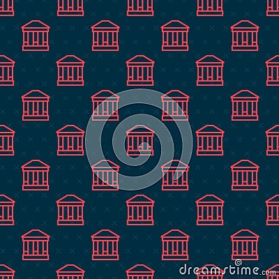 Red line Museum building icon isolated seamless pattern on black background. Vector Vector Illustration