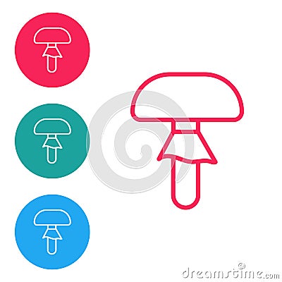 Red line Mushroom icon isolated on white background. Set icons in circle buttons. Vector Vector Illustration