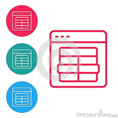 Red line MySQL code icon isolated on white background. HTML Code symbol for your web site design. Set icons in circle Vector Illustration