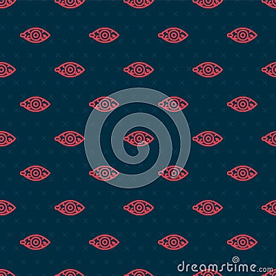 Red line Reddish eye due to viral, bacterial or allergic conjunctivitis icon isolated seamless pattern on black Vector Illustration