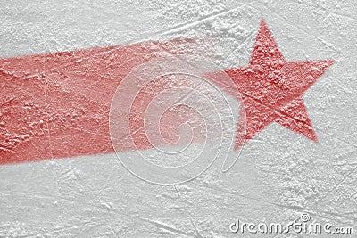 The red line, the red star and the background of the ice hockey arena. Concept, hockey Stock Photo