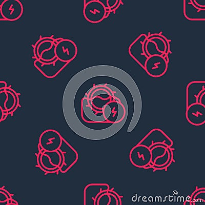 Red line Water mill icon isolated seamless pattern on black background. Water wheel energy. Hydro power turbine wheel Vector Illustration