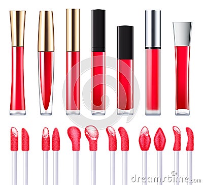 Red lip gloss set. Vector Illustration