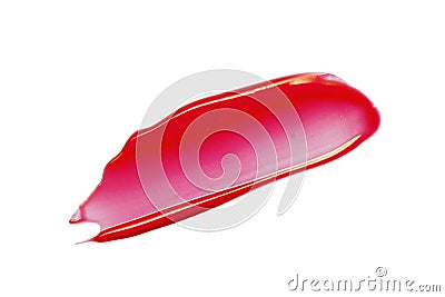 Red lip gloss smear smudge. Glossy lipstick swatch isolated on white background Stock Photo