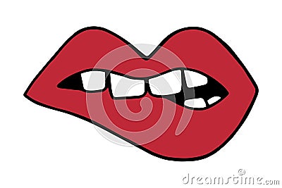 Red lips biting Vector Illustration