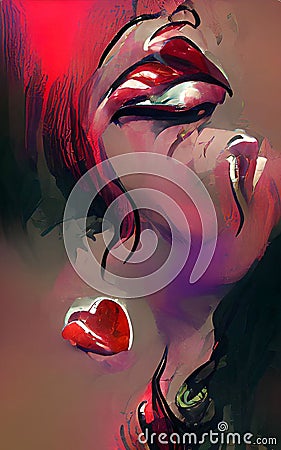 The red lips - colorful digitally painted artwork Stock Photo