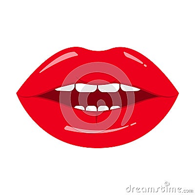 Red lips icon. Vector illustration Cartoon Illustration