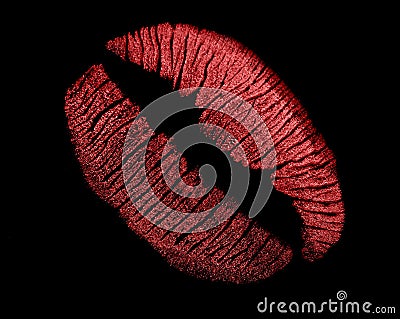 Red lips imprint on black Stock Photo