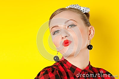 Red lips kiss portrait of a woman Stock Photo