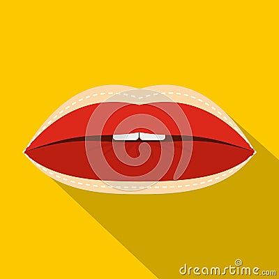 Red lips with lines drawn around it icon Vector Illustration