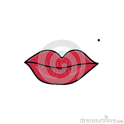 Red lips with mole. Romantic and seductive lipstick color. Cartoon Illustration