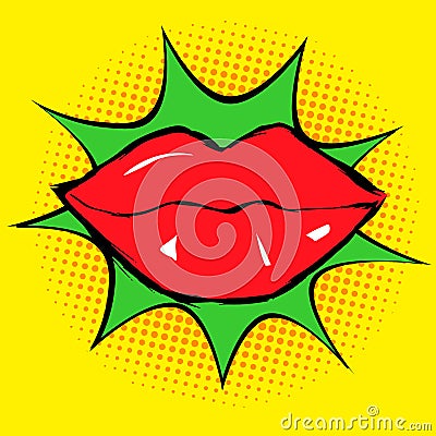 Red lips in pop art Vector Illustration