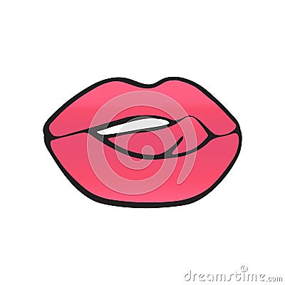 Red lips tongue-tied stylized vector gradient illustration. Isolated color icon. Vector Illustration