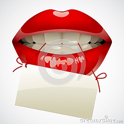 Red lips with a visiting card Vector Illustration
