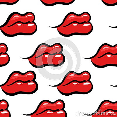 Red lips on white background - Vector Seamless Pattern. Vector Illustration