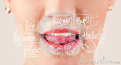 Red lips with white speech bubbles Stock Photo