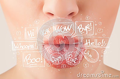 red lips with white speech bubbles Stock Photo