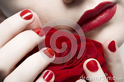 Red lips woman Stock Photo