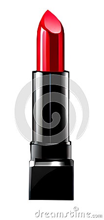 red lipstick in black tube in transparent ckground Stock Photo