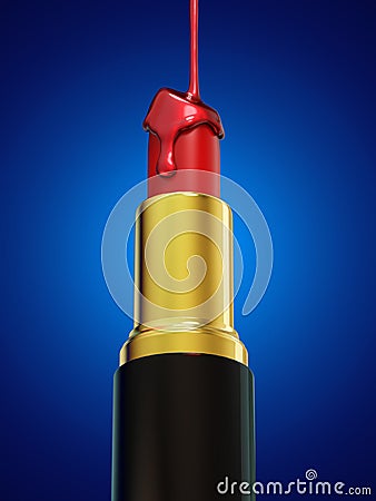 Red lipstick on blue background Stock Photo