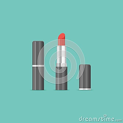 Red lipstick. Closed and open. Vector illustration. Vector Illustration