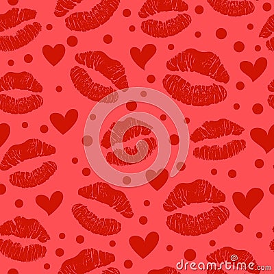 Red lipstick kiss seamless pattern Vector Illustration