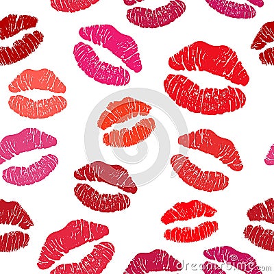 Red lipstick kiss seamless pattern Vector Illustration