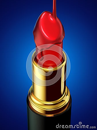 Red lipstick and nail polish on blue background Stock Photo