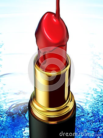 Red lipstick and nail polish on blue water background Stock Photo