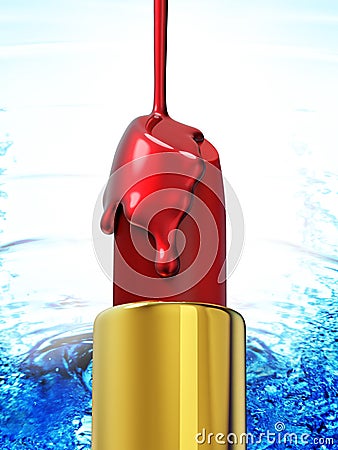 Red lipstick and nail polish on blue water background Stock Photo