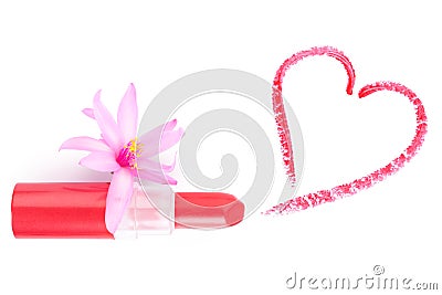 Lipstick and heart. Love concept. Stock Photo