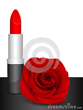 Red lipstick & red rose. Vector Illustration