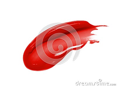 Red lipstick smear smudge swatch isolated on white background. Lip gloss texture Stock Photo