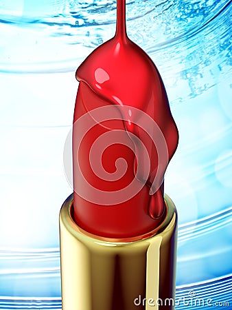 Red lipstick on water background Stock Photo