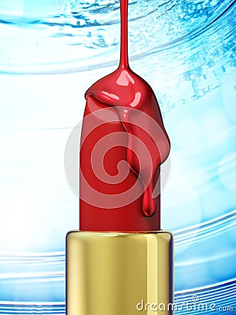 Red lipstick on water background Stock Photo