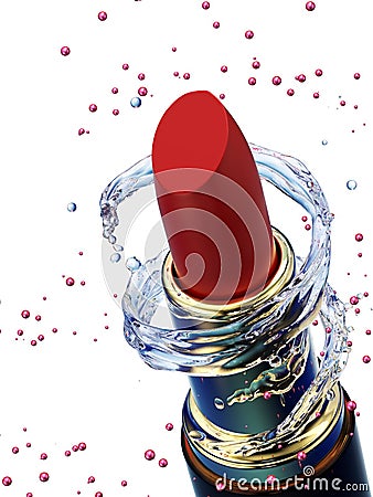 Red lipstick in water splash Stock Photo