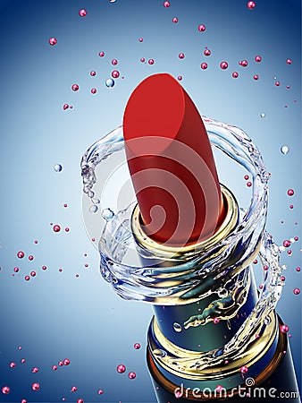 Red lipstick in water splash Stock Photo