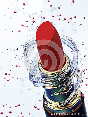 Red lipstick in water splash Stock Photo