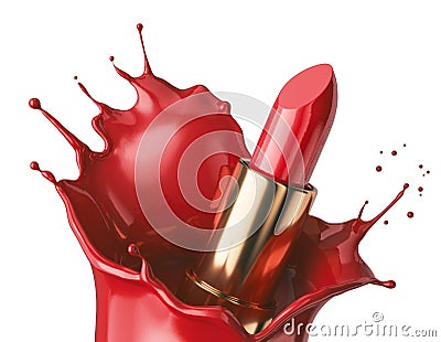 Red Lipsticks and lipstick smear or splash isolated on white background Stock Photo