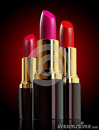 Red lipsticks on red background. Stock Photo