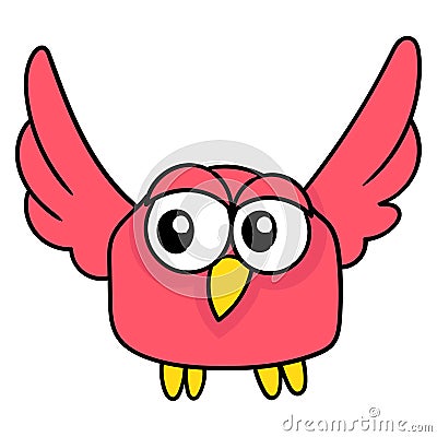 Red little chick flying, doodle icon drawing Vector Illustration